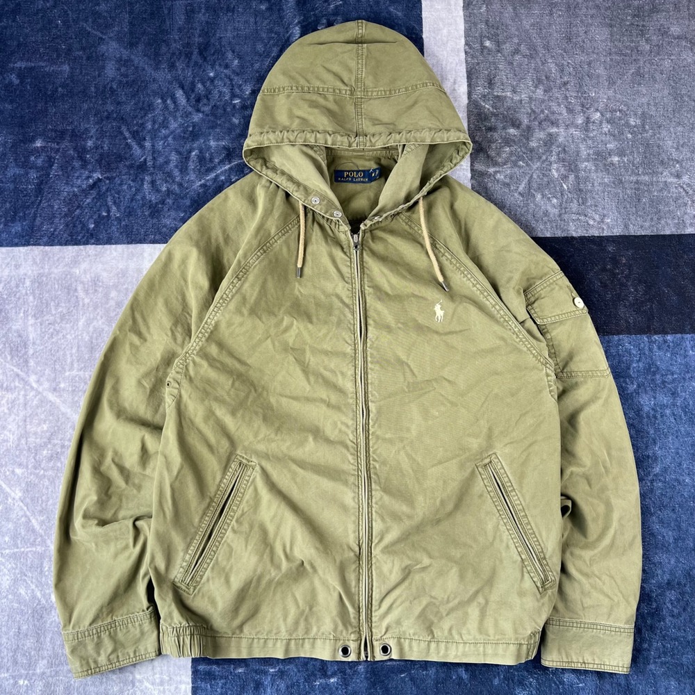 Polo Ralph Lauren Mens Army Green Hooded Full Zip Utility Jacket Size Medium